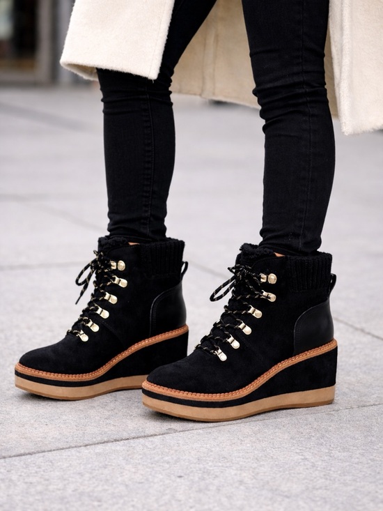 kate spade Shoes - Kate Spade Willow Wedge Lace Up Knit Collar Suede Platform Booties SZ 7.5B
